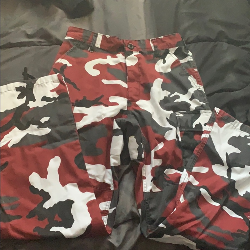 Red and black camo pants